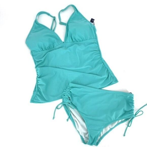 NWT Sonnet Shores Turquoise Tankini Size 16W XL Ruched Hi Waisted Bottoms - Picture 5 of 16